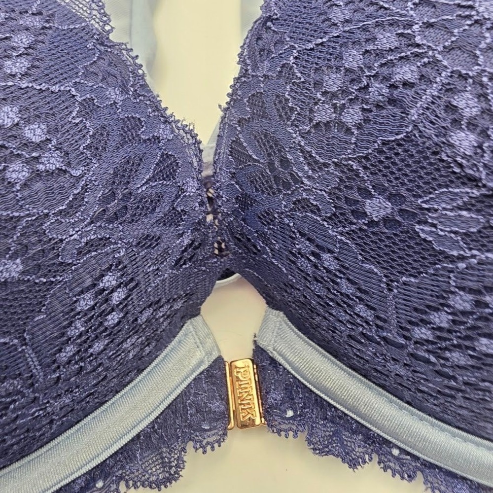 Victoria's Secret Pink Date Push Up Bra Lace Blue Pink 32DD‎ E70 - Picture 2 of 7